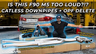 F90 M5 Competition Evolve Catless Downpipes + Remus OPF Delete - Before/After Sound
