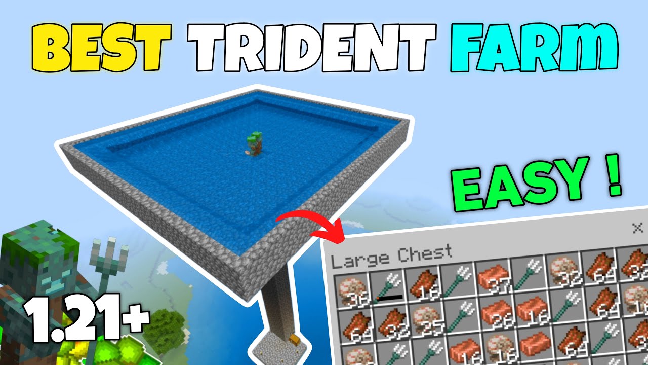 Trident Farm Java Easy How To Make Drowned Trident Farm In Minecraft PE 1.21+ Easy Tutorial 🔥 ...