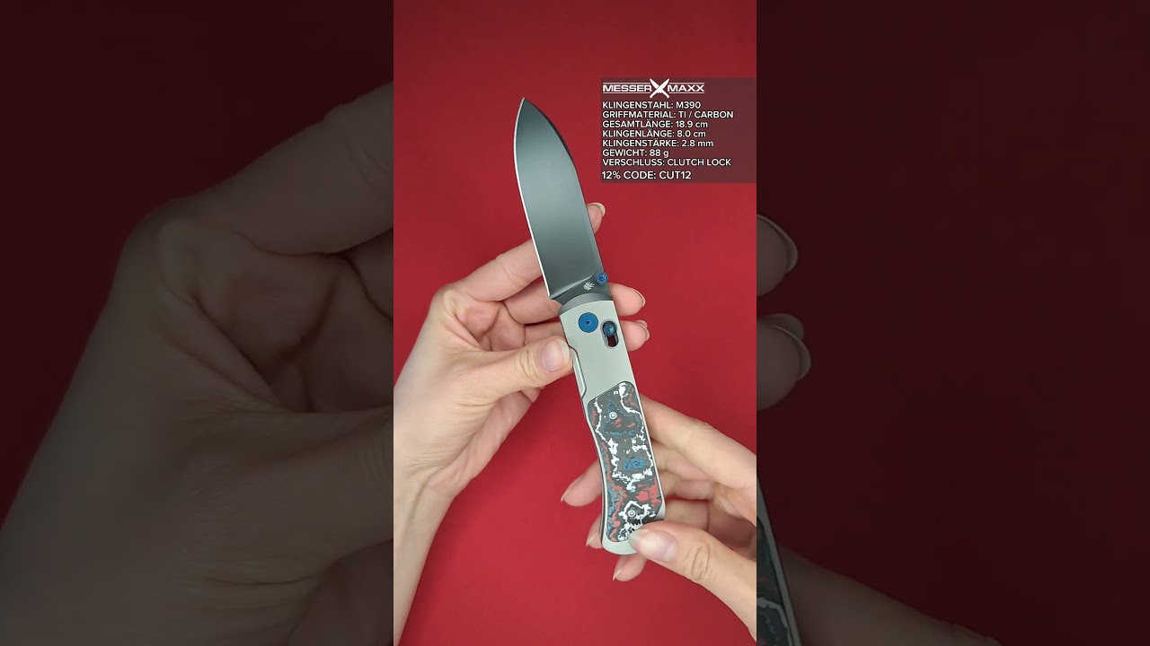 KIZER Tycho M390 Ti Blue & Red Fat Carbon DLC