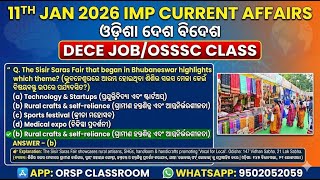 Daily Current Affairs 11 Jan 2026) | OSSSC/DECE Exam Special | Important MCQs