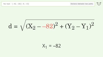 Find the distance between two points p1 (-82,-23) and p2 (-9,-13): Step-by-Step Video Solution