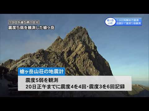 槍ヶ岳ライブカメラ 震度５弱を観測した地震 崩落・落石映像