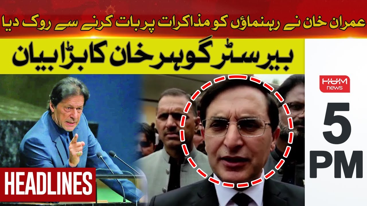 Barrister Gohar Ali Khan big Statement | Hum News Headlines 5PM | 29 April 2024 | HUM NEWS