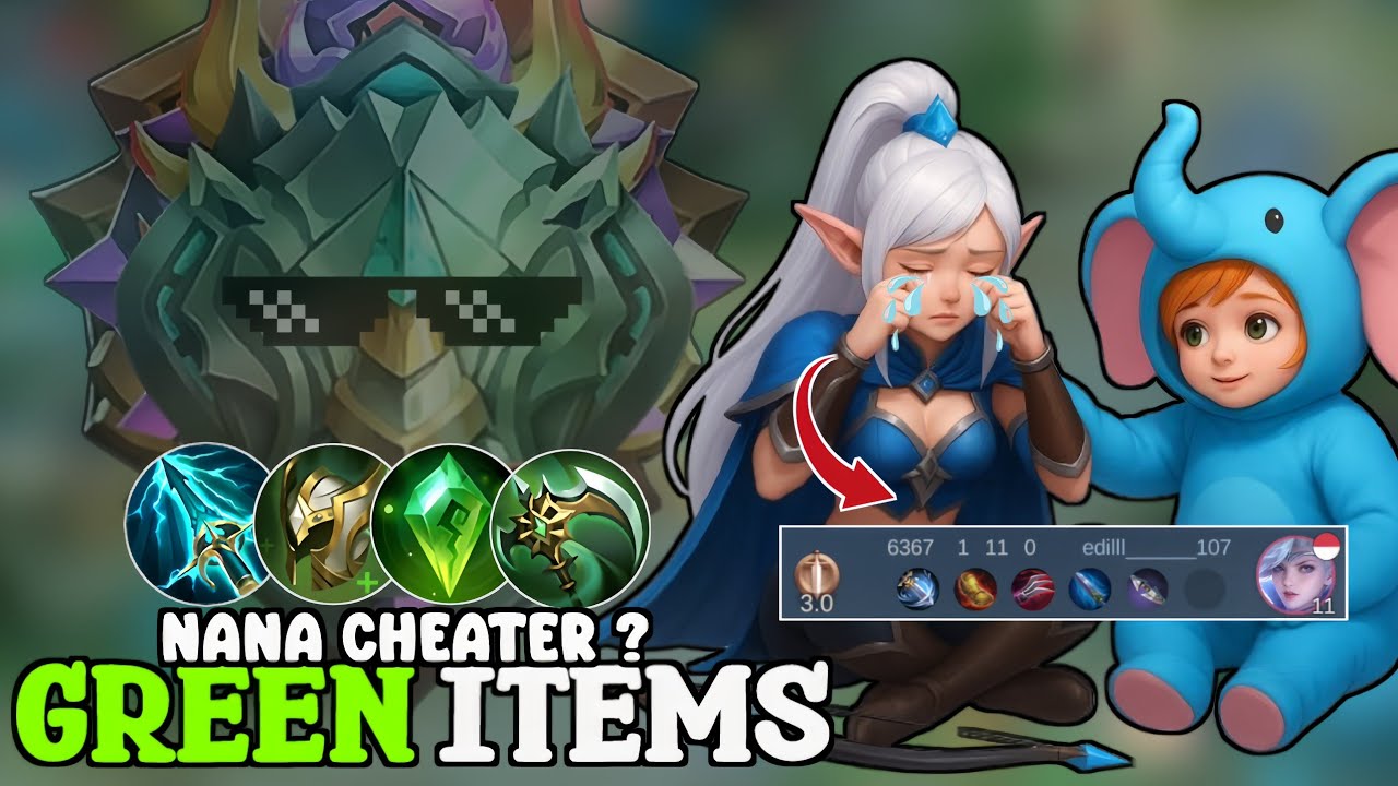NANA GOLDLANE || NANA TENGIL FULL BUILD HIJAU - LOCK MIYA SAMPAI FEEDER - MOBILE LEGENDS BANG-BANG