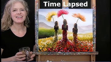 TIME LAPSED version of How to Paint FANTASY FLOWER FIELD with Acrylic Paint Tutorial