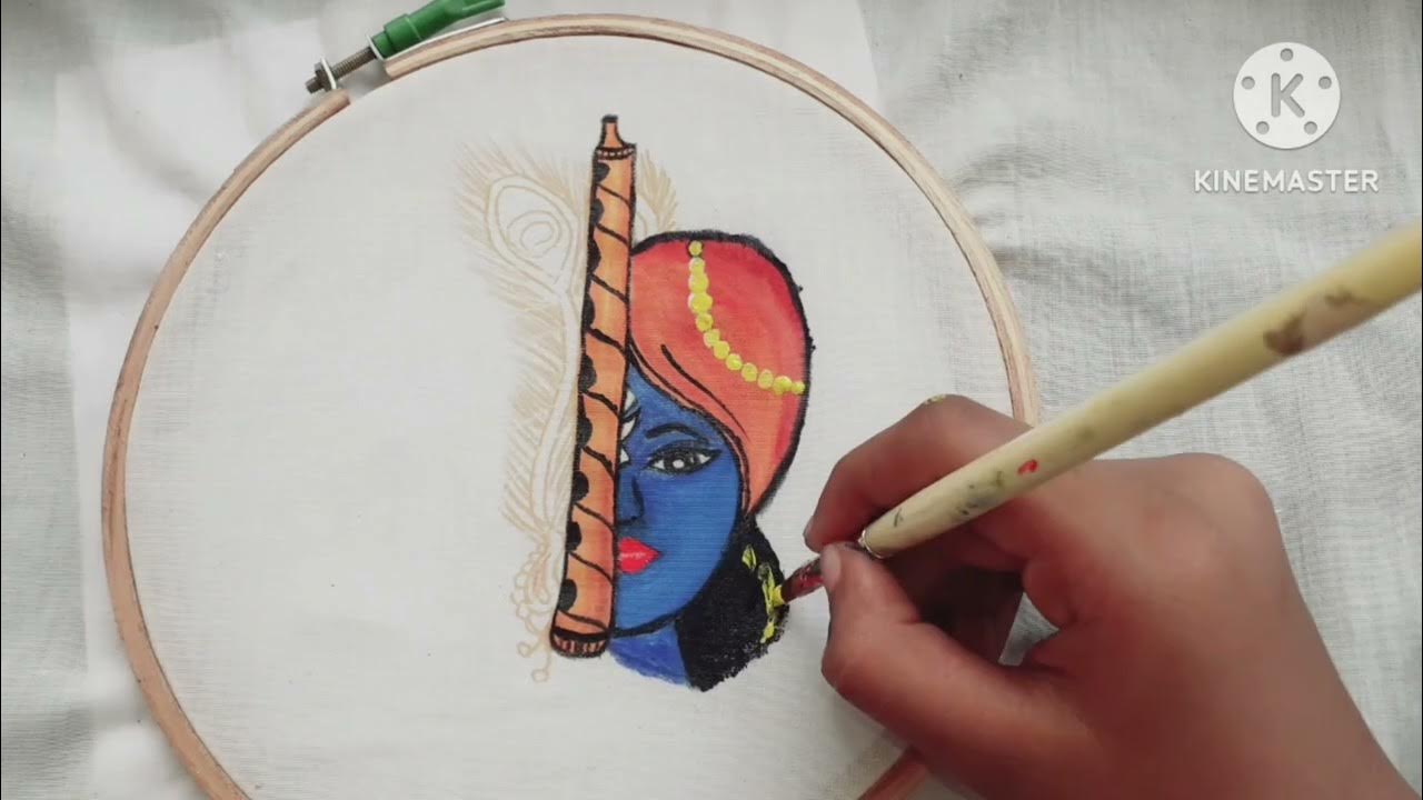 Easy Fabric Painting Krishna fabric painting mayilpeeli Painting