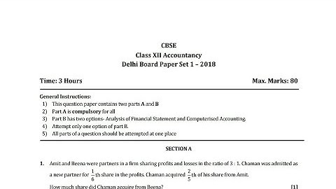 Accountancy Question Paper and Solutions class 12 set-1 2018 | CBSE | Previous Year | #cbse #papers