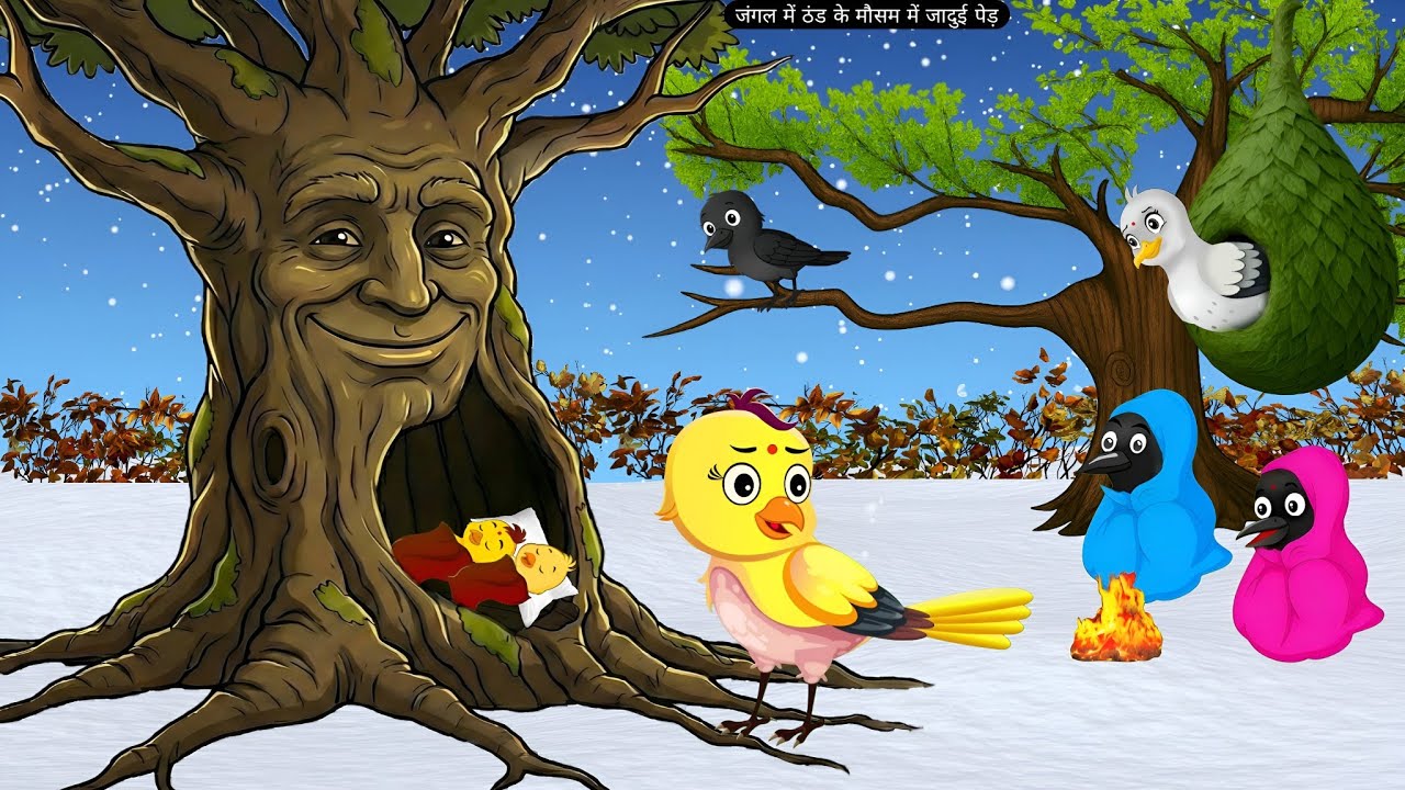 जंगल में ठंड के मौसम में जादुई पेड़ | Birds cartoon story | Moral cartoons | Rima Birds Tv | 