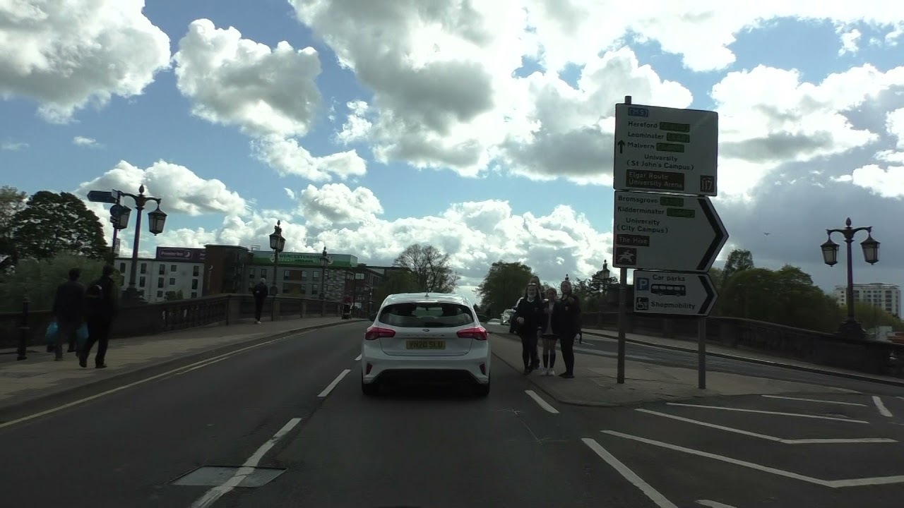 Driving On College Street, Deansway, Bridge Street, New Road & Tybridge Street, Worcester, England