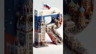 Russia 3D realistic famous building and shiny glass effect and flag on white background #shorts