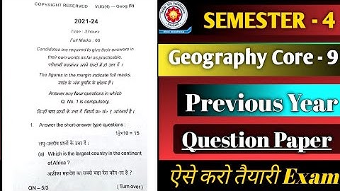 Semester - 4 Geography honours core - 9 ! BA part - 2 Geography honours previous Question paper ,Vbu