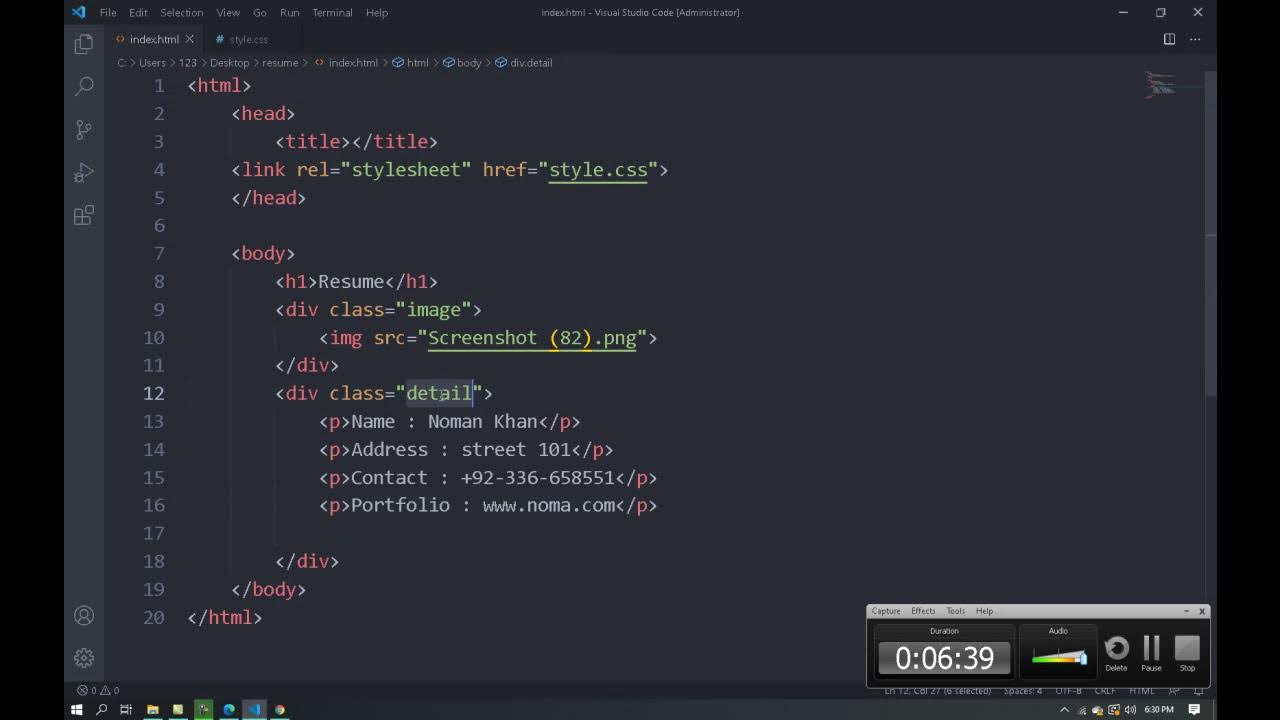 How To Create Resume Using HTML And CSS PART 1 - YouTube