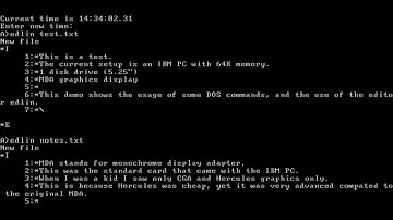 IBM PC (5150) emulated in PCem. DOS 1.0 and Edlin demo