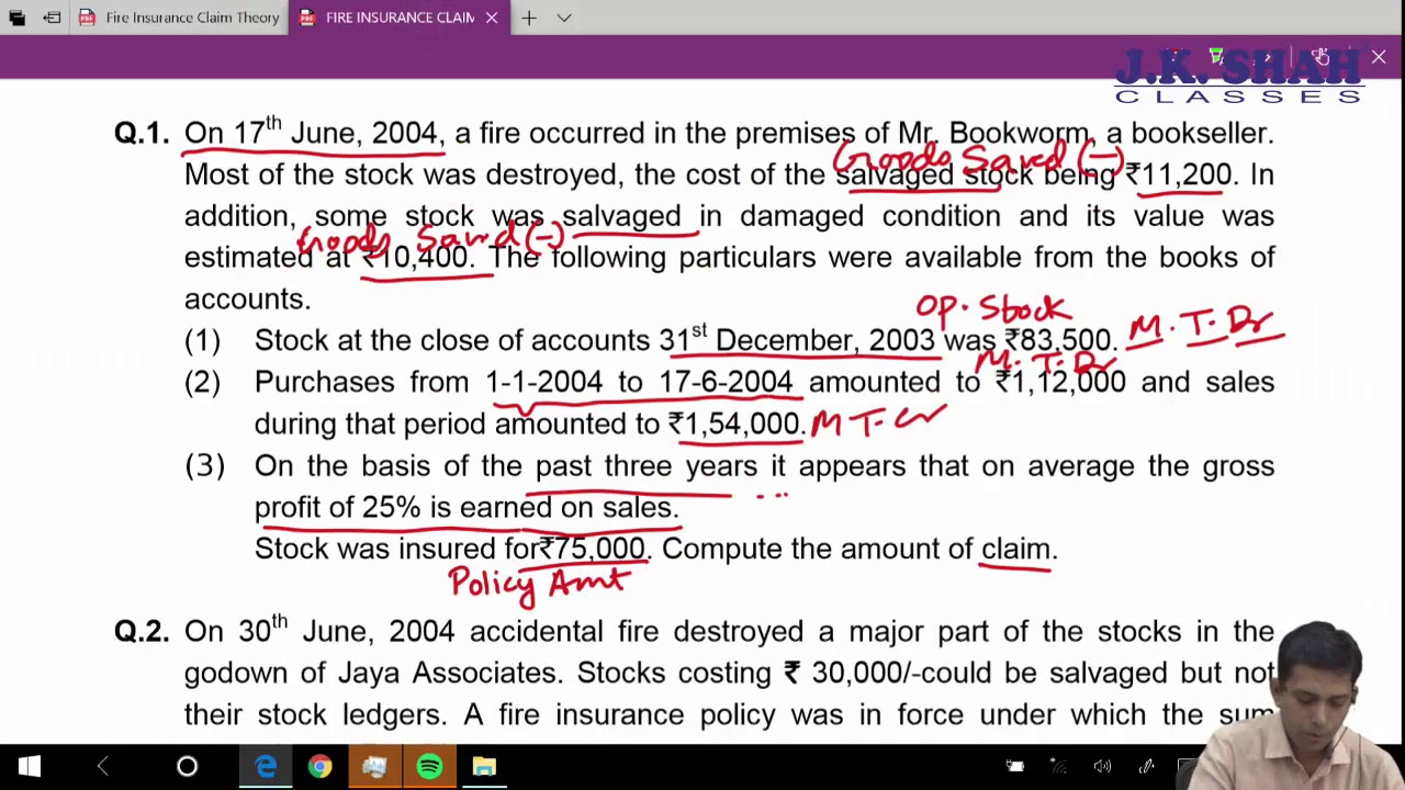 F.Y.B.Com.Accounts Second Semester - Fire Insurance Claim ...