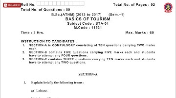 BSC ATHM 1ST SEM BASICS OF TOURISM MAY 2019 | PTU