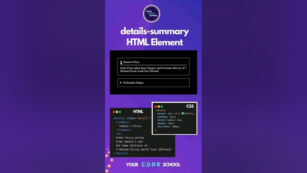 Collapsible panel using details-summary tags in HTML & CSS 🤩👨🏼💻 | Your ...
