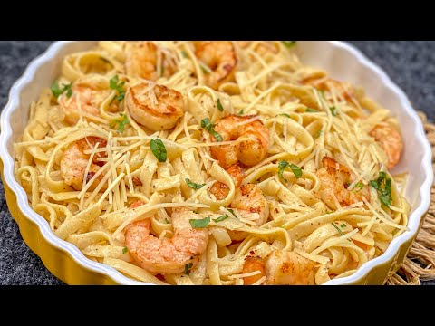 Wie man Alfredo Shrimps Pasta schnell und einfach zubereitet-30-Minuten Mahlzeit