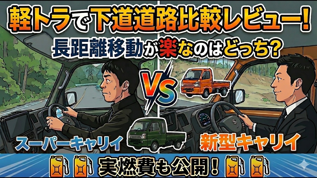 軽トラで下道道路比較レビュー！」新型キャリイとスーパーキャリイ、長 