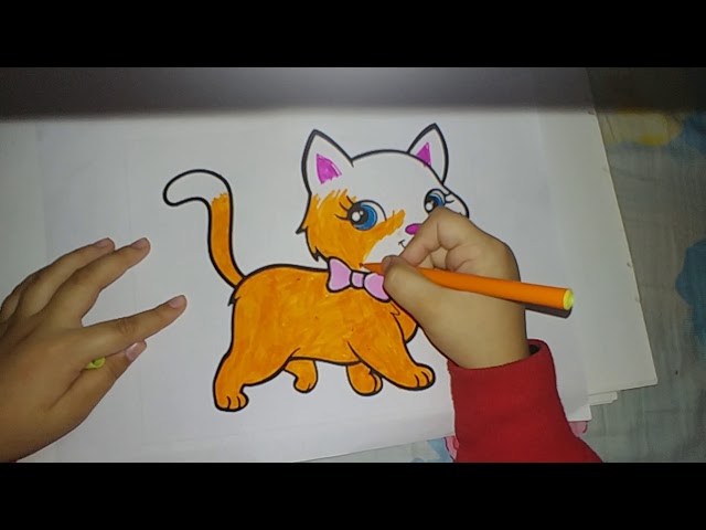 How to Draw and Color Cat for Kids - Colouring Pages for Kids - YouTube