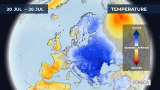 Monthly temperature forecast for Europe 16/7/2026