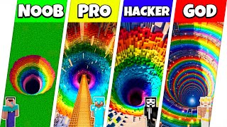 Minecraft Battle: NOOB vs PRO vs HACKER vs GOD: RAINBOW TUNNEL PIT HOUSE BUILD CHALLENGE / Animation