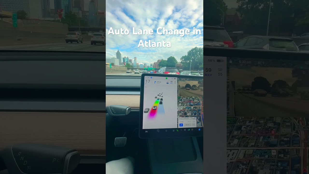 Tesla Auto Lane Change in Atlanta Traffic