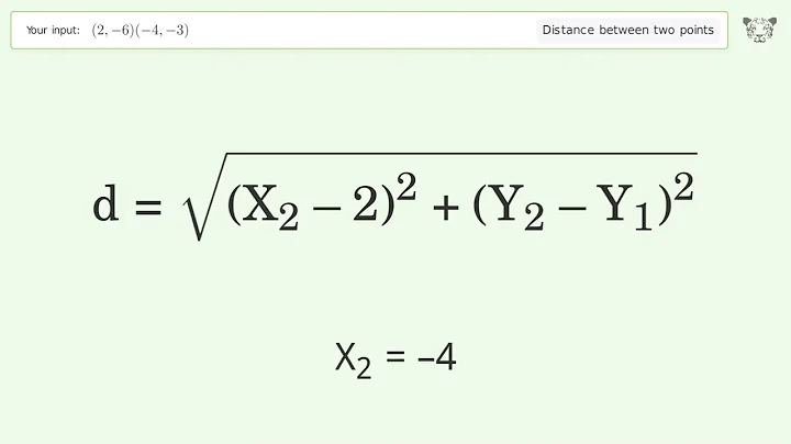 Find the distance between two points p1 (2,-6) and p2 (-4,-3): Step-by-Step Video Solution