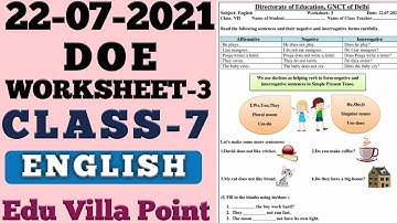 Class 7 Worksheet 3 English | 22 Jul 2021 |  Worksheet 3 | Edu Villa Point