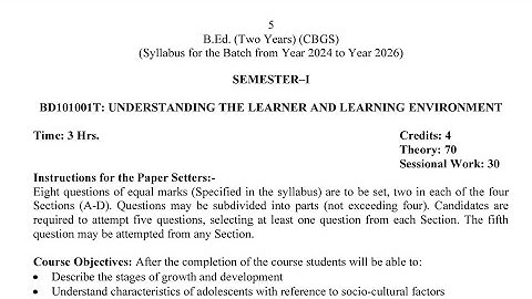 B.Ed 1st Semester Understanding The Learner and Learning Environment Syllabus 2024 GNDU University