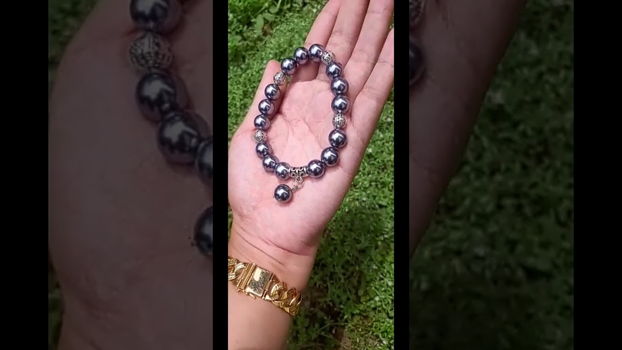 Gelang mutiara kulit kerang abu-abu juntai 