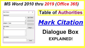 EVERYTHING about the Mark Citation Dialogue BOX - Table of Authorities : Word 2010 thru 2019