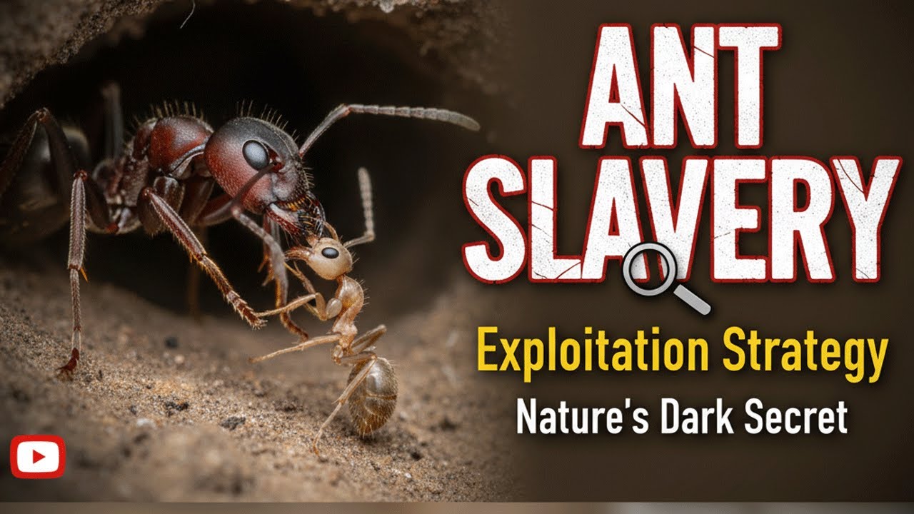 Write a short description and hashtag with the topic"Slavery" strategy of some ants.