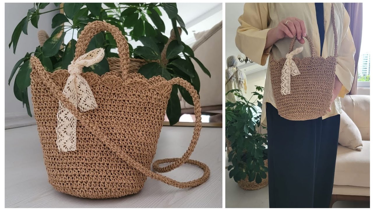 Çok Kolay Küçük Askılı Hasır Çanta #crochet #handmade #diy #bag #örgü #knitting #hasırçanta 