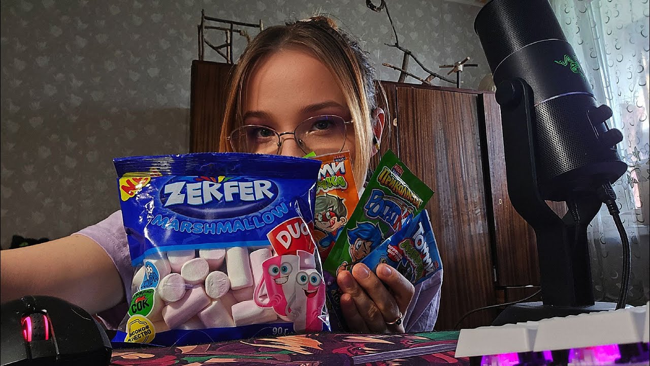 АСМР сладости, Итинг Маршмеллоу и взрывной карамели | ASMR EATING MARSHMALLOW and POPING CANDY |
