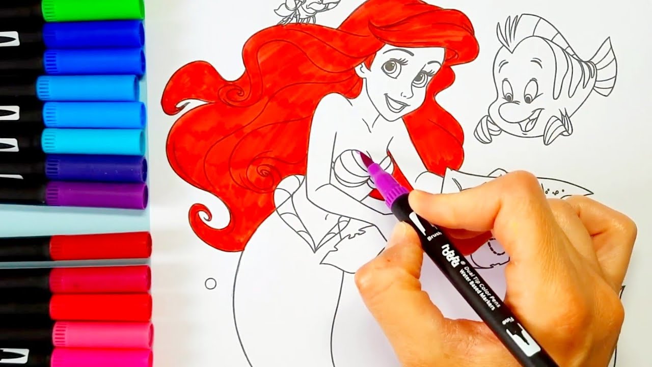 Colorear y Pintar a la sirenita Ariel👑❤💚💙🐠🌈 Pintamonas Kids