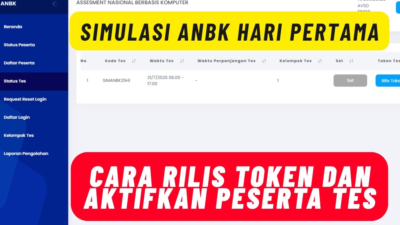 SIMULASI ANBK H1 - CARA LOGIN, RILIS TOKEN DAN AKTIFKAN PESERTA TES