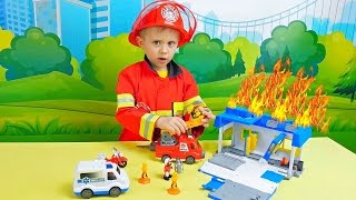 Пожарная станция и пожарный Даник - Игровое видео для ребёнка. Курносики Junior