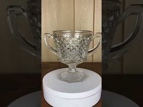 1920s Westmoreland Glass 555 English Hobnail Hexagonal Footed Handled Open Sugar Bowl depression