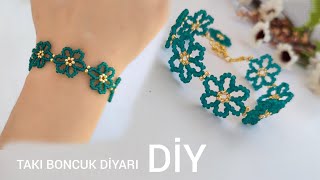 Turkuaz Çiçekli Bileklik yapımı//Turquoise Flower Bracelet making //how to make beaded bracelet.