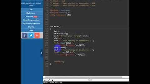 C++ code to convert any string in lowercase and uppercase using library function