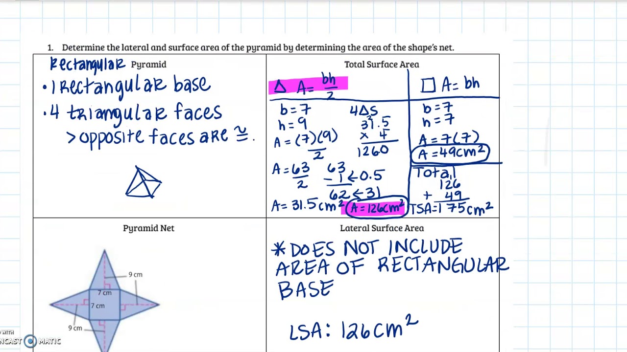Surface Area of Rectangular Pyramids Using Nets YouTube