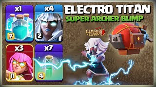 Th14 ELECTRO TITAN ATTACK Strategy | Th14 Super Archer Blimp Electro Titan Attack | Clash Of Clans