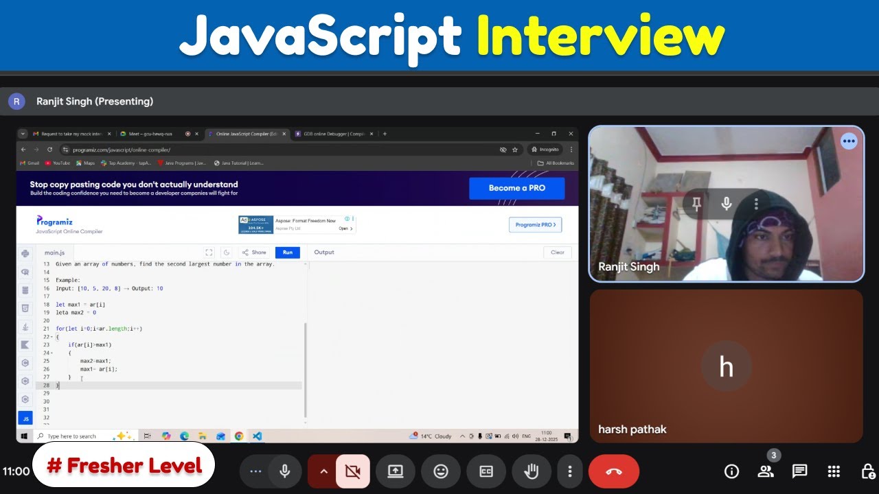 Second Largest in Array - JavaScript Interview Question for Freshers ...