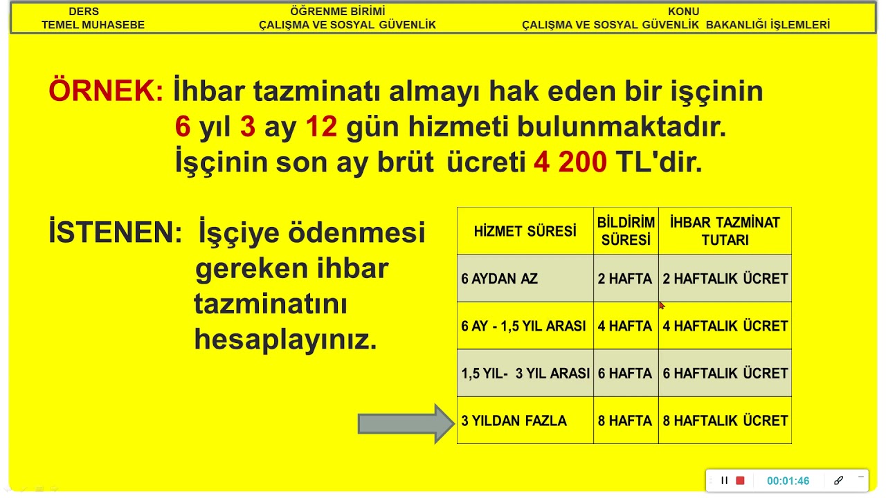 İHBAR TAZMİNATI HESAPLAMA SORU VE CEVAP - YouTube