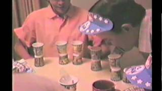 David and Phil's Birthday 1988 - Building a cup tower with no Hands
