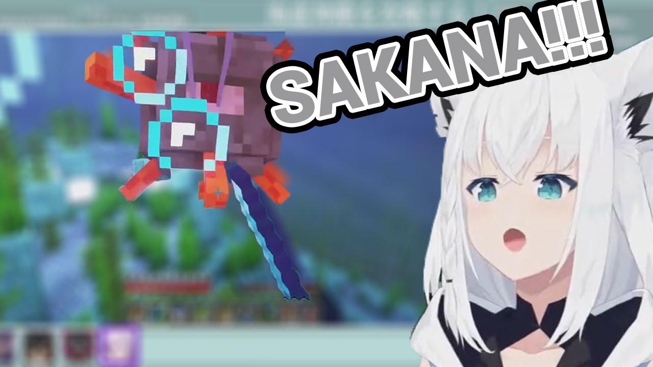 Fubuki says SAKANA but in a VERY CUTE WAY!!!!! Minecraft collab with Okayu Mio Lui Laplus