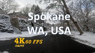 Spokane Drive in the Snow 4K - Peaceful Valley - Washington State, USA