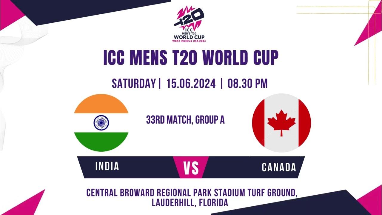 ICC Mens T20 World Cup Prediction India vs Canada, 33rd Match, Group A