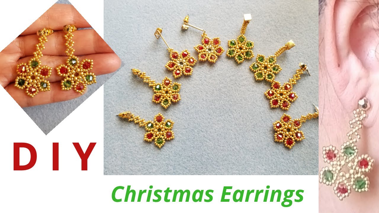 DIY How to make Christmas Beaded Earrings / Pendientes de Navidad