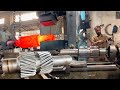 Making a Industrial Double Helical Gear Pinion Shaft || Helical Gear Pinion Shaft Cutting &amp; Hobbing